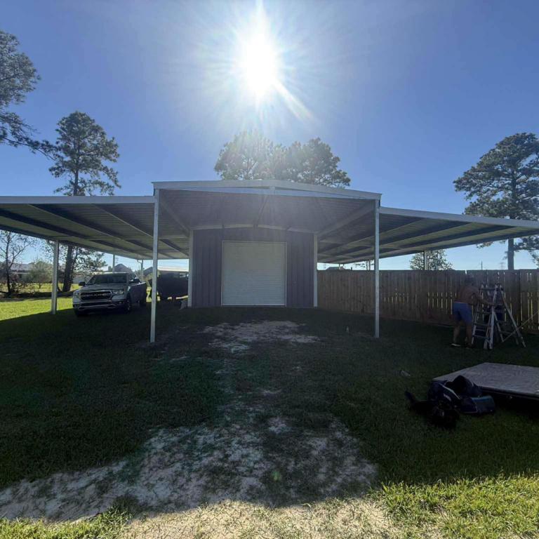 Custom metal carport and patio cover installation in Southeast Texas